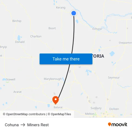 Cohuna to Miners Rest map