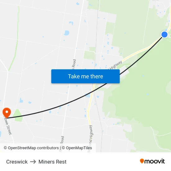 Creswick to Miners Rest map