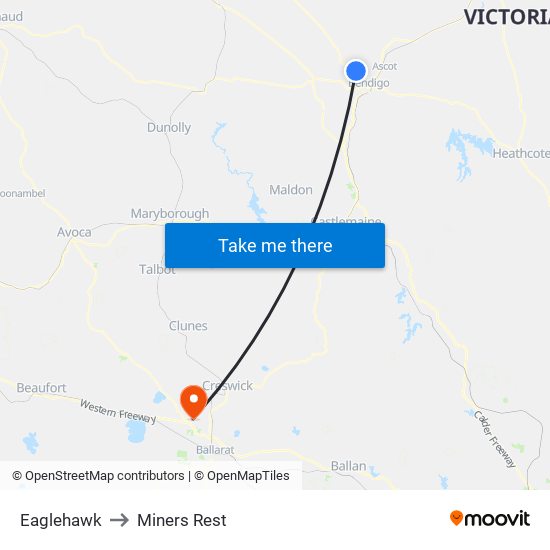 Eaglehawk to Miners Rest map