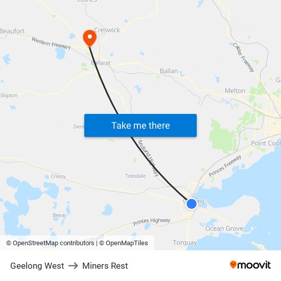 Geelong West to Miners Rest map