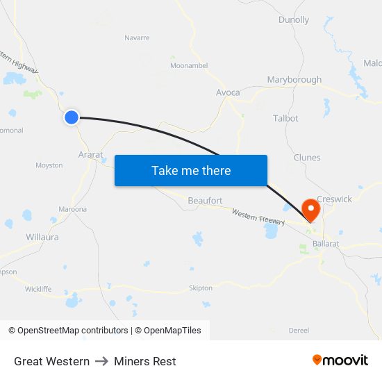 Great Western to Miners Rest map