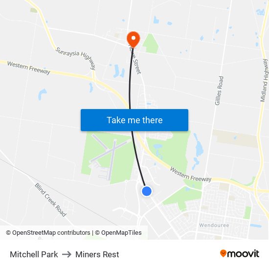 Mitchell Park to Miners Rest map