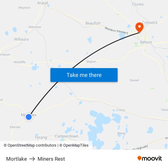 Mortlake to Miners Rest map