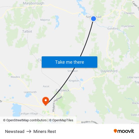 Newstead to Miners Rest map