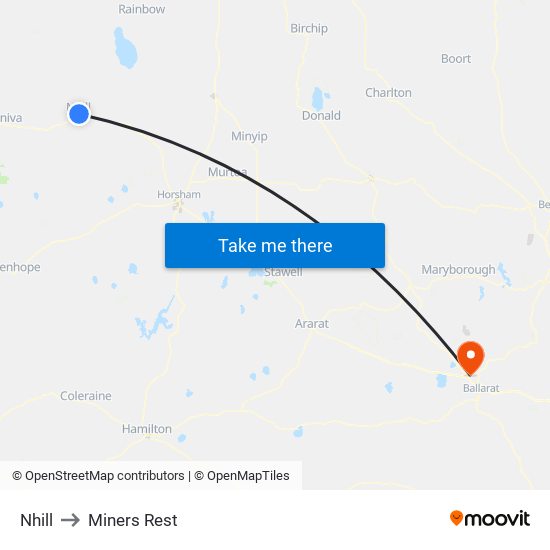 Nhill to Miners Rest map