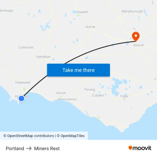 Portland to Miners Rest map