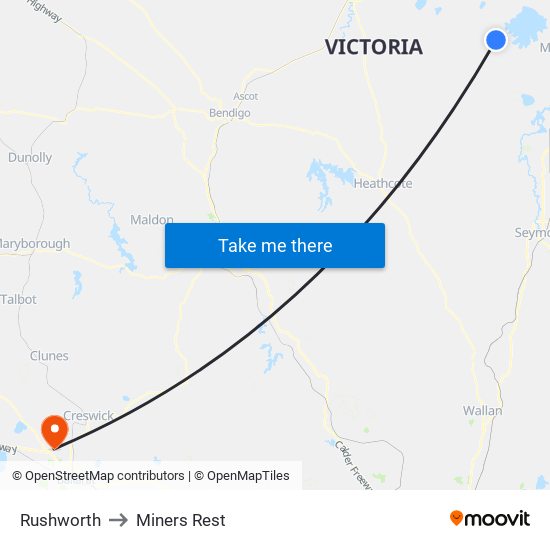 Rushworth to Miners Rest map