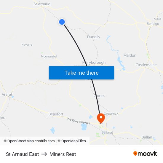 St Arnaud East to Miners Rest map