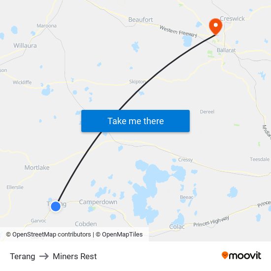 Terang to Miners Rest map