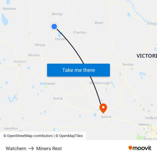 Watchem to Miners Rest map