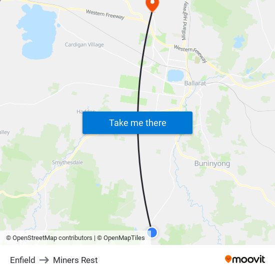 Enfield to Miners Rest map