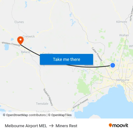 Melbourne Airport MEL to Miners Rest map