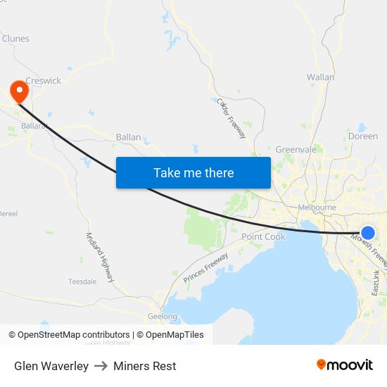 Glen Waverley to Miners Rest map