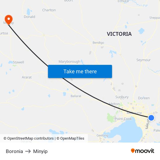 Boronia to Minyip map