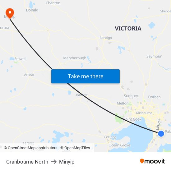 Cranbourne North to Minyip map