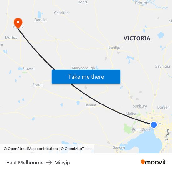 East Melbourne to Minyip map