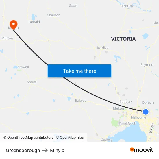 Greensborough to Minyip map