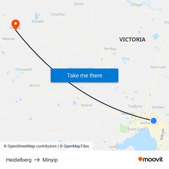 Heidelberg to Minyip map