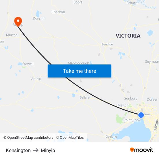 Kensington to Minyip map