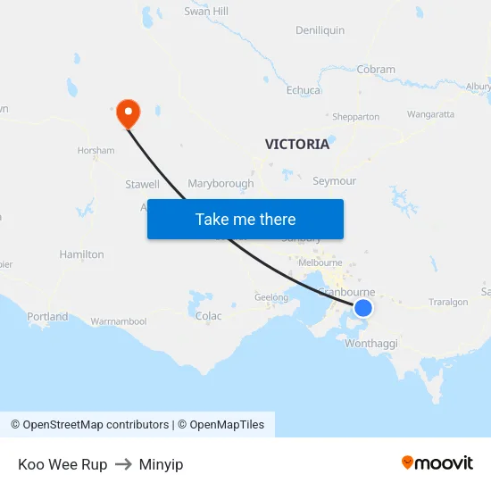 Koo Wee Rup to Minyip map