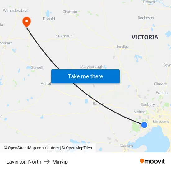Laverton North to Minyip map