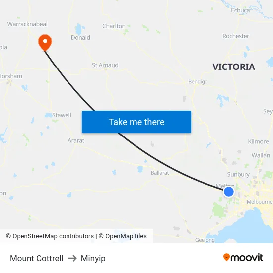 Mount Cottrell to Minyip map