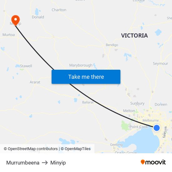 Murrumbeena to Minyip map