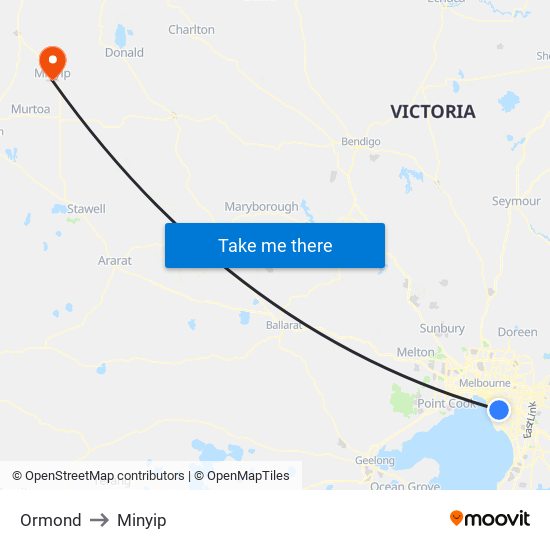 Ormond to Minyip map