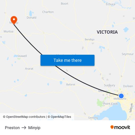 Preston to Minyip map