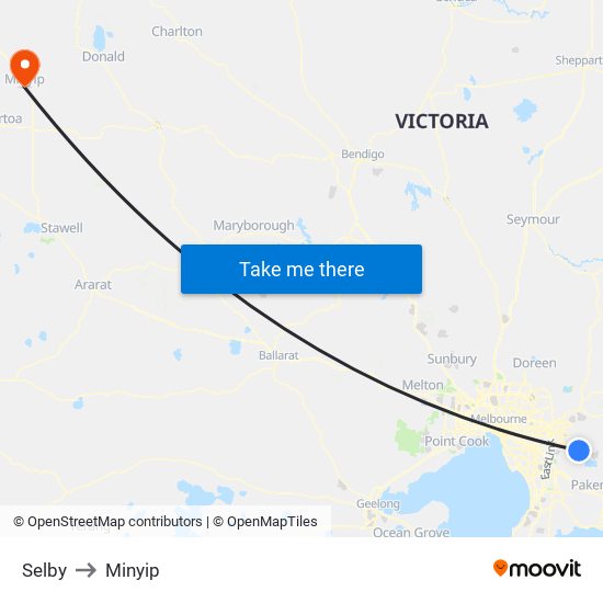 Selby to Minyip map