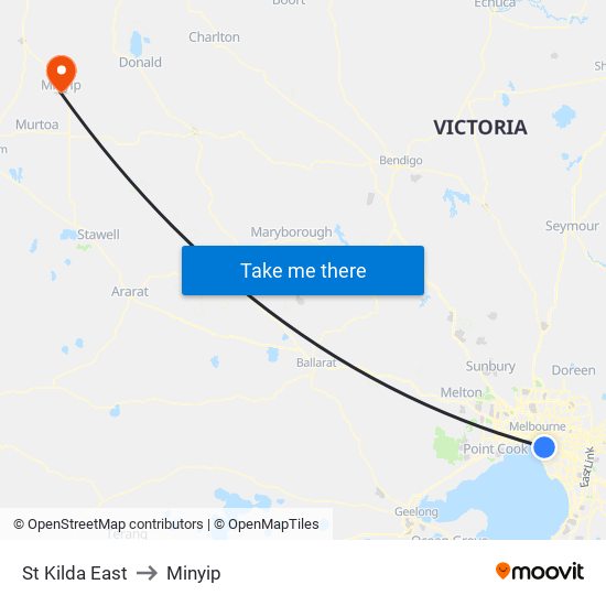 St Kilda East to Minyip map
