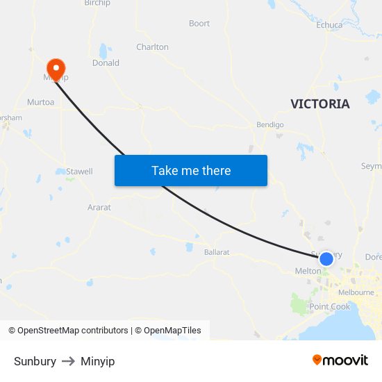 Sunbury to Minyip map