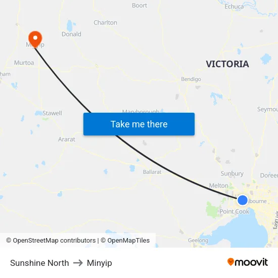 Sunshine North to Minyip map