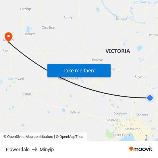 Flowerdale to Minyip map