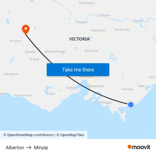 Alberton to Minyip map