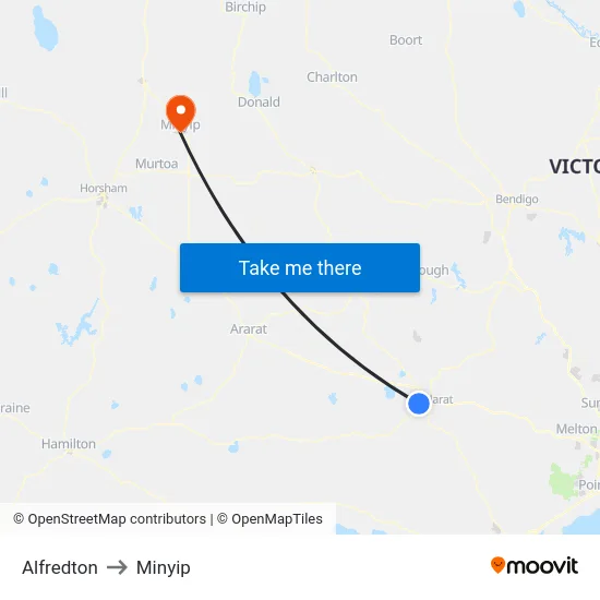 Alfredton to Minyip map