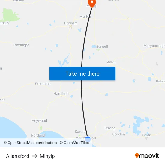 Allansford to Minyip map