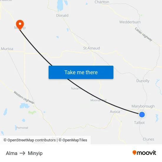 Alma to Minyip map