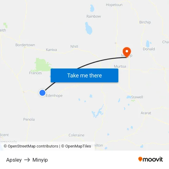 Apsley to Minyip map