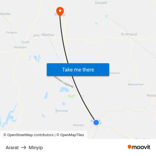 Ararat to Minyip map