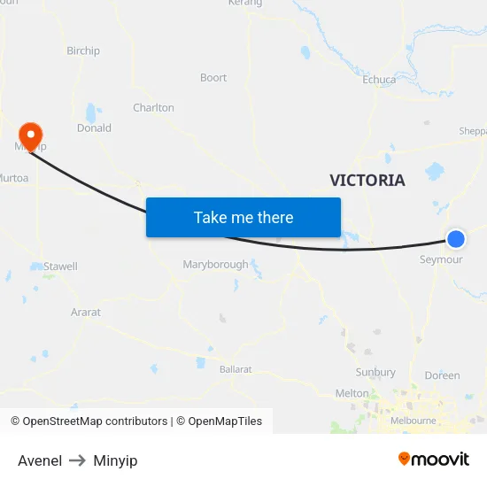 Avenel to Minyip map