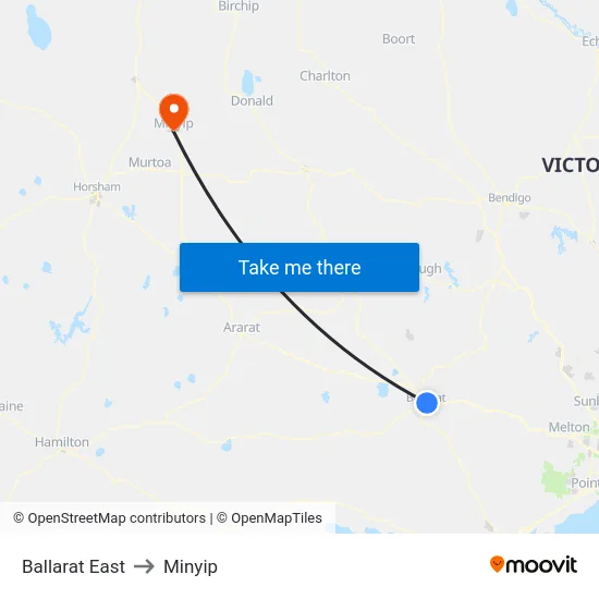 Ballarat East to Minyip map