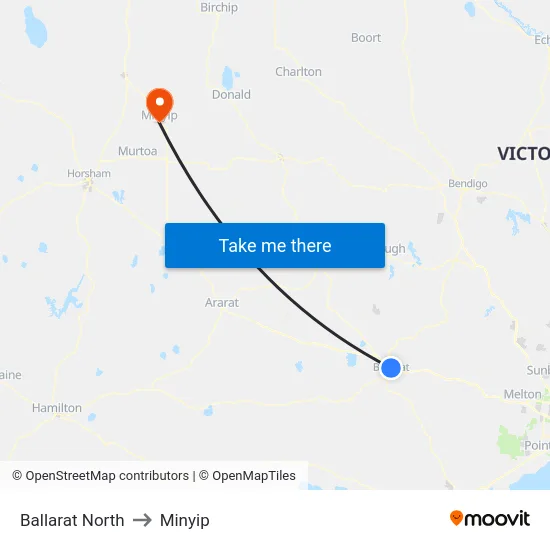 Ballarat North to Minyip map