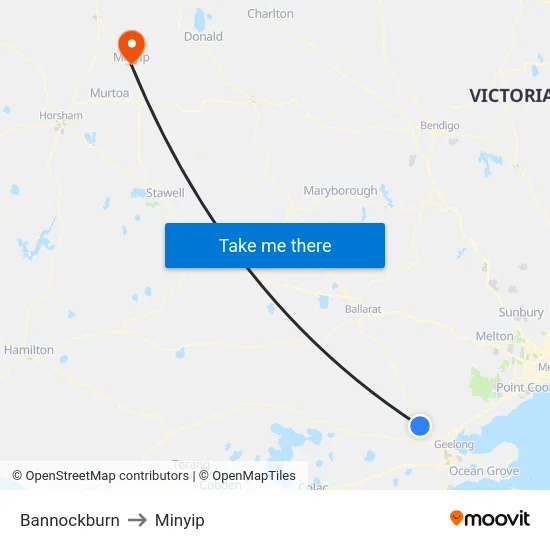 Bannockburn to Minyip map