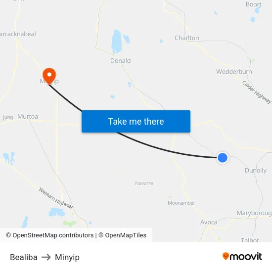 Bealiba to Minyip map