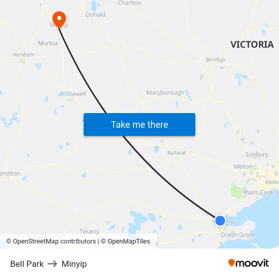 Bell Park to Minyip map