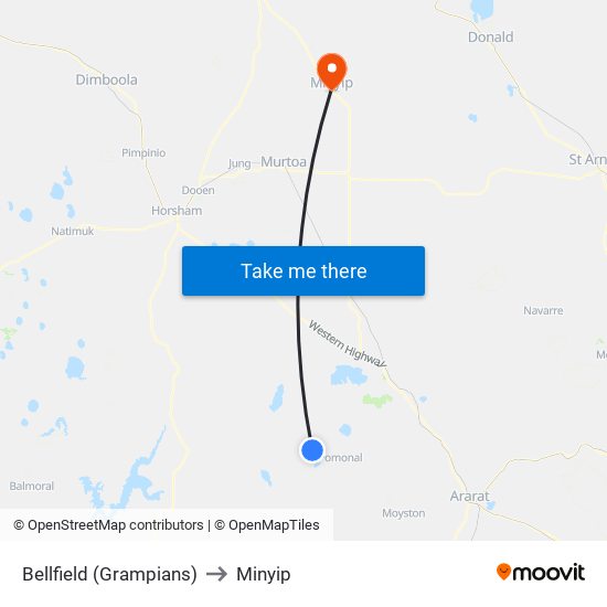 Bellfield (Grampians) to Minyip map