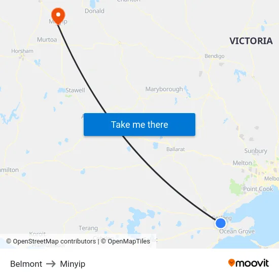 Belmont to Minyip map