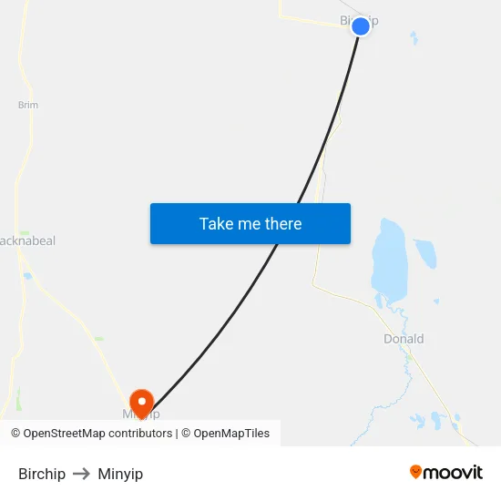 Birchip to Minyip map