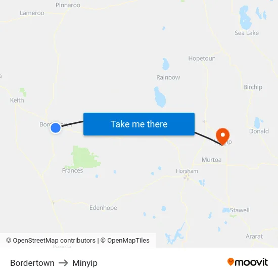 Bordertown to Minyip map